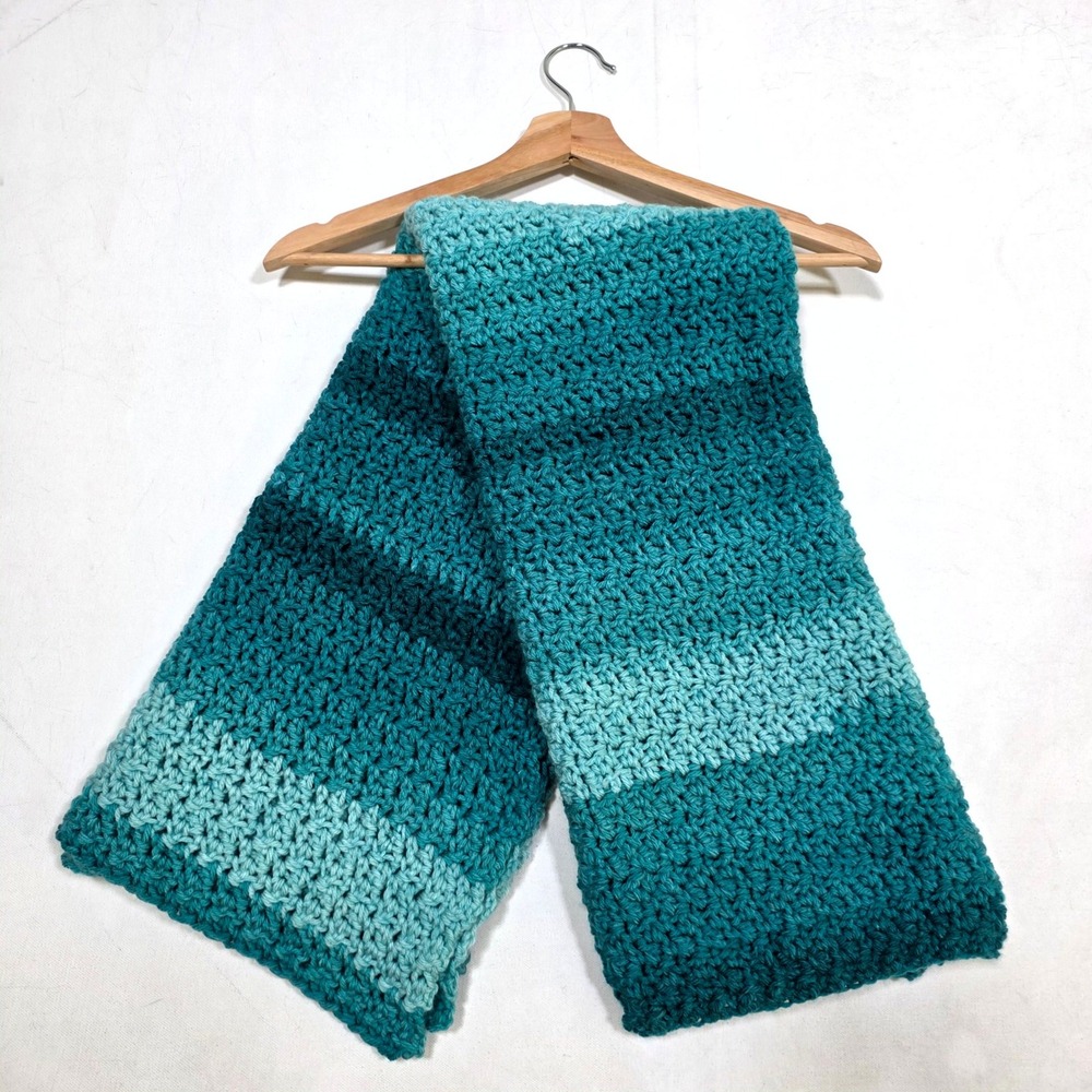 Handmade Crochet Throw Blanket Unisex 40x40 Teal Blue Ombre Striped Lapghan 7702